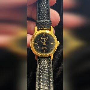 Bienali Black Dial Diamond Accent Leather Strap Womens Watch Needs Battery